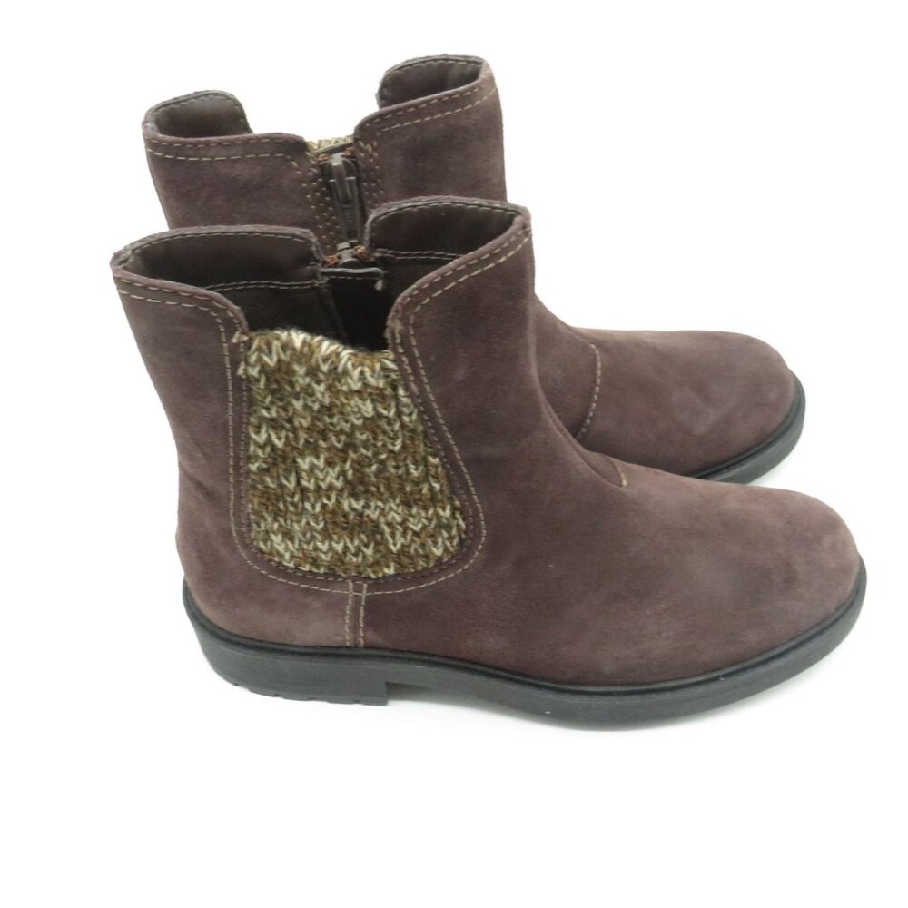 Clarks Women's Brown Suede Ankle Boots Knit Panels Side Zippers 7M NEW
